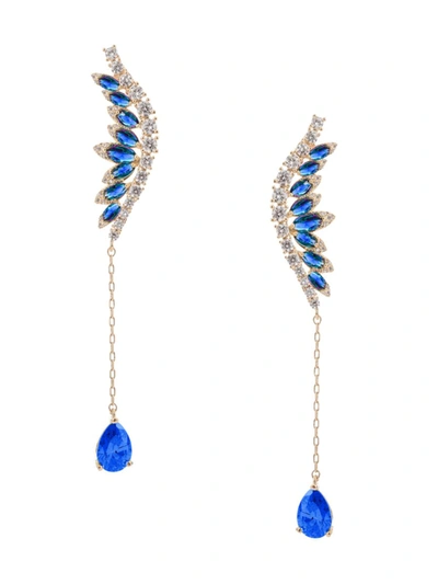 Eye Candy La Women's Luxe Cubic Zirconia Blue Angel Wing Drop Earrings In Blue