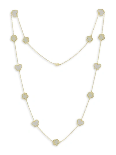 Shop Jan-kou Women's Flower & Butterfly 14k Goldplated & Mother Of Pearl Station Necklace In Brass