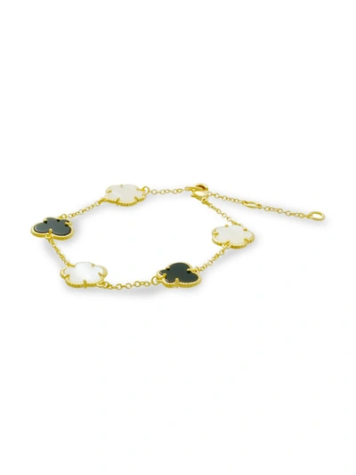 Shop Jan-kou Women's Flower & Butterfly 14k Goldplated, Mother Of Pearl & Onyx Bracelet