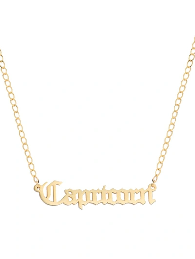 Shop Gabi Rielle Women's Happy Me 14k Goldplated Sterling Silver Zodiac Gothic Script Necklace In Capricorn