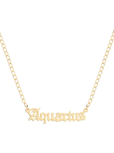 Shop Gabi Rielle Women's Happy Me 14k Goldplated Sterling Silver Zodiac Gothic Script Necklace In Aquarius