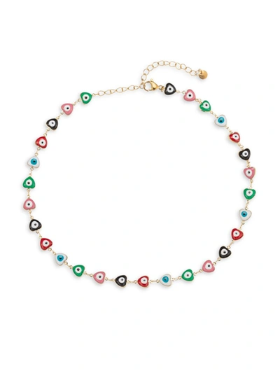 Shop Eye Candy La Women's Luxe Collection Enamel Heart & Evil Eye Eye Necklace In Brass