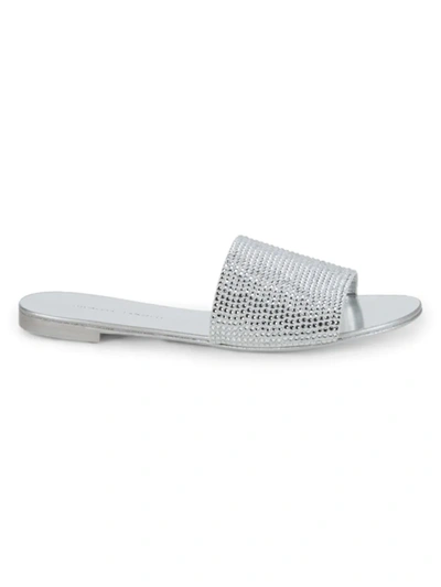 Shop Giuseppe Zanotti Women's Adelia Flat Swarovski Crystal Suede Sandals In Bianco