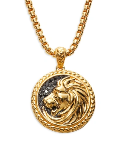 Effy Men's 18k Goldplated Sterling Silver & Black Diamond Lion Pendant Necklace In Black