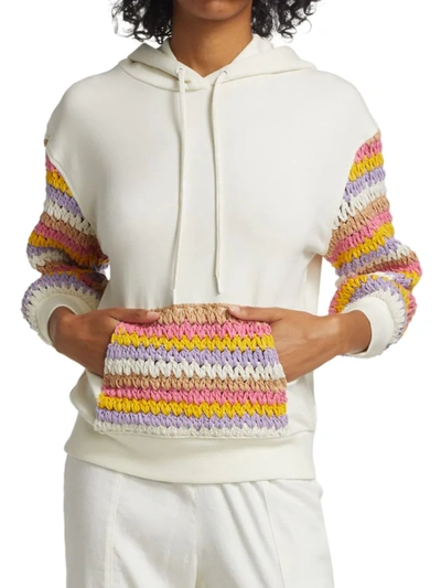 Shop Alice And Olivia Women's Nisa Crochet Combo Hoodie In Off White