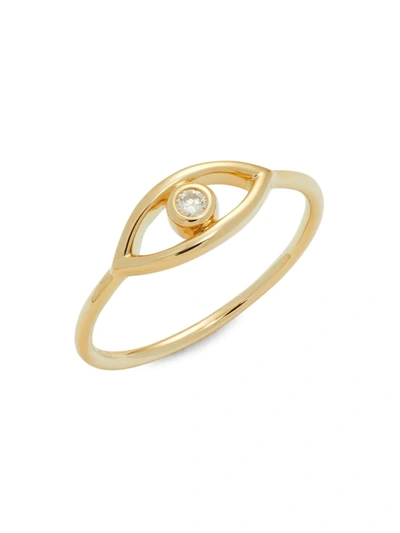Shop Saks Fifth Avenue Women's 14k Yellow Gold & Diamond Evil Eye Ring