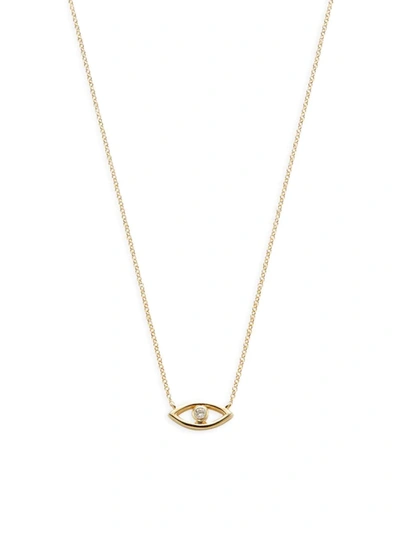 Shop Saks Fifth Avenue Women's 14k Yellow Gold & 0.04 Tcw Diamond Evil Eye Necklace