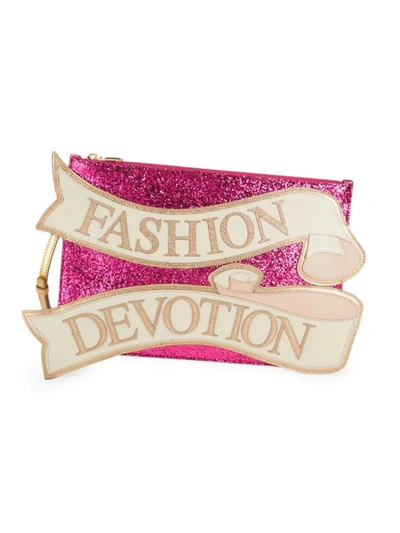 Shop Dolce & Gabbana Women's Cleo Glitter Leather Convertible Clutch In Dark Pink