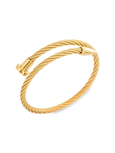 Shop Eye Candy La Men's Leo Goldtone Titanium Cable Spike Cuff Bracelet In Neutral