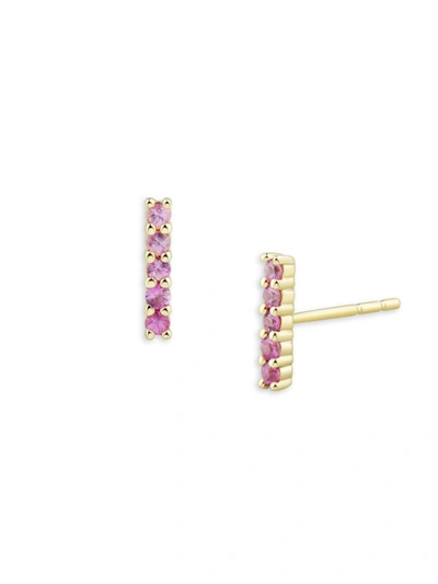 Shop Saks Fifth Avenue Women's 14k Yellow Gold & Pink Sapphire Bar Earrings