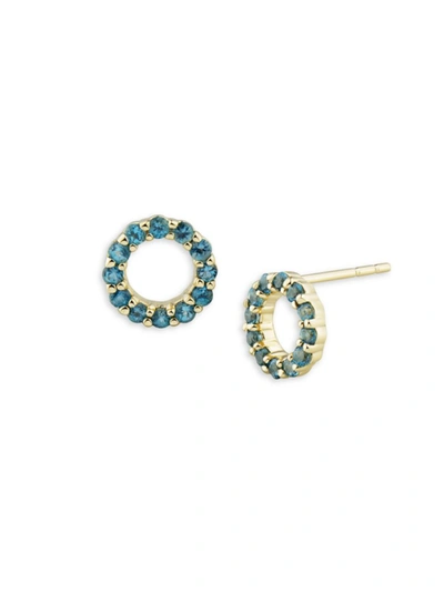 Shop Saks Fifth Avenue Women's 14k Yellow Gold & London Blue Topaz Circular Earrings