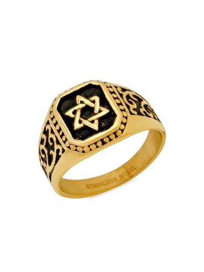 Shop Anthony Jacobs Men's 18k Goldplated Star Of David Square Ring In Neutral