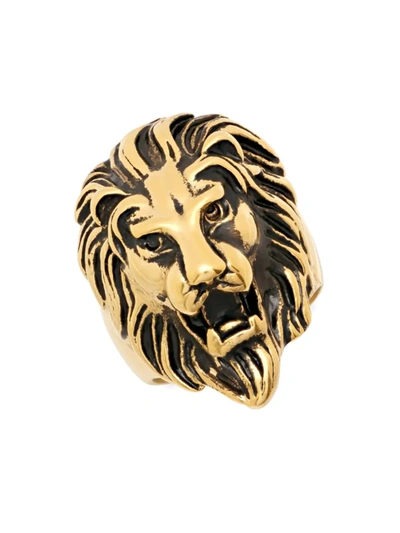 Shop Anthony Jacobs Men's 18k Goldplated Stainless Steel Lion Head Ring In Neutral