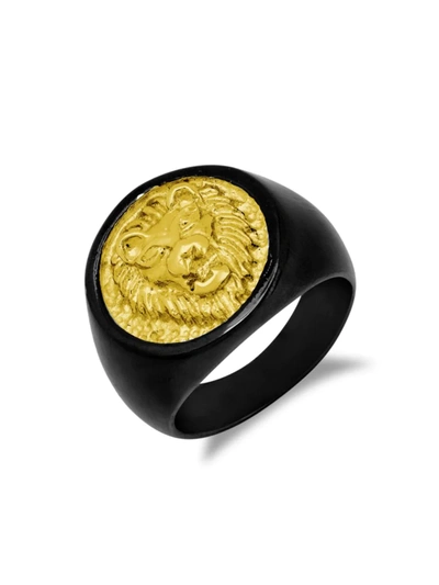 Shop Anthony Jacobs Men's 18k Goldplated Stainless Steel Lion Head Ring In Neutral