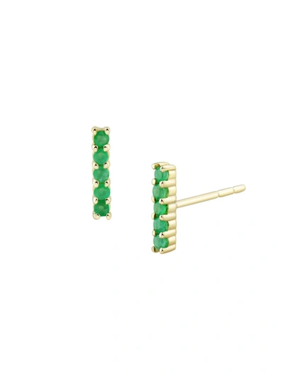 Shop Saks Fifth Avenue Women's 14k Yellow Gold & Emerald Bar Earrings