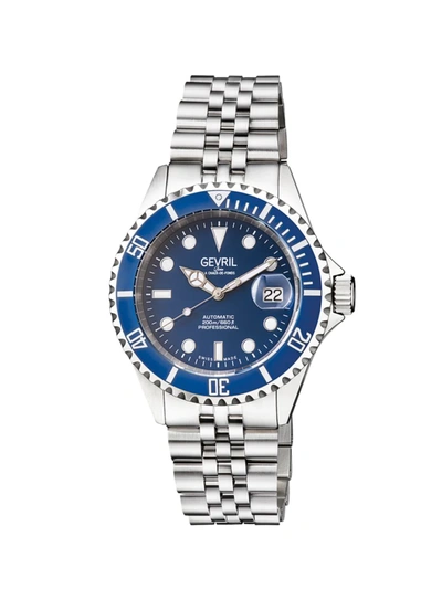 Shop Gevril Men's Wall Street Stainless Steel Swiss Automatic Bracelet Watch In Blue