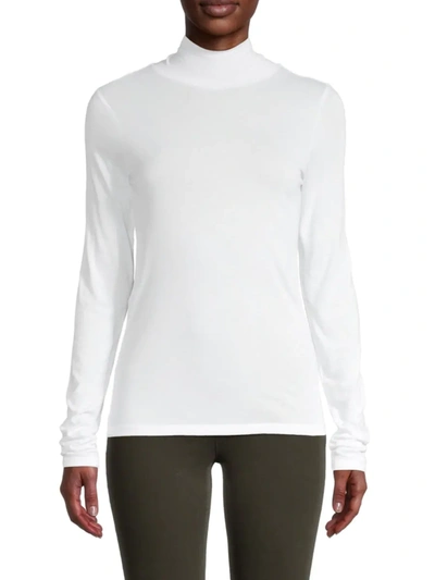 Shop Vince Women's Turtleneck Pima Cotton-blend Top In Optic White