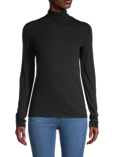 Shop Vince Women's Turtleneck Pima Cotton-blend Top In Black
