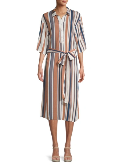 Shop Dress Forum Women's Striped Midi Shirt Dress In Blue Tan Combo