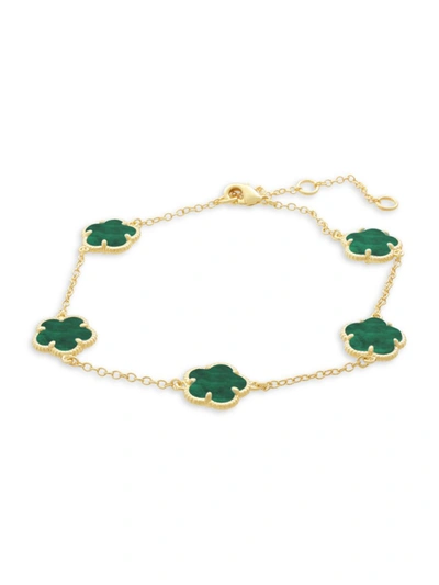 Jan-kou Jankuo Women's Clover 14k Goldplated & Synthetic Emerald Bracelet In Emerald