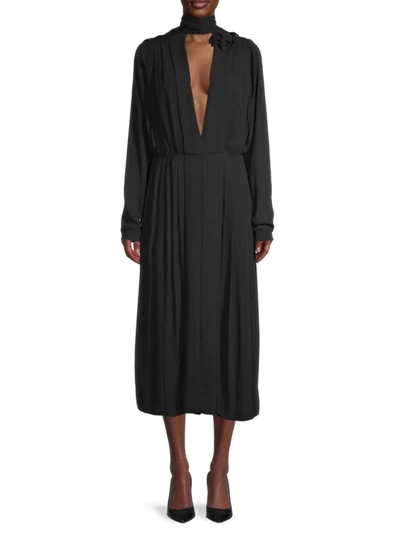 Shop Victoria Beckham Women's Scarf Pleated Dress In Black