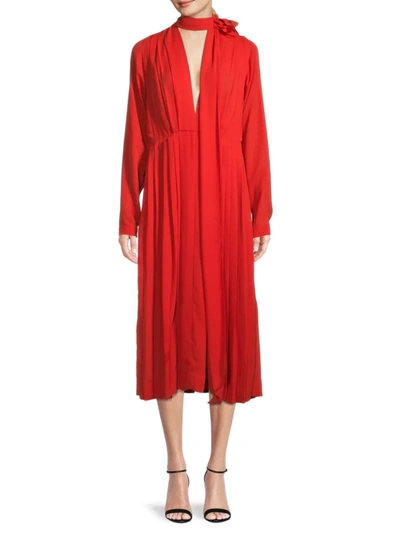 Shop Victoria Beckham Women's Scarf Pleated Dress In Red