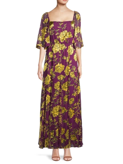 Shop Alice And Olivia Women's Clarine Floral Maxi Dress In Purple Peony