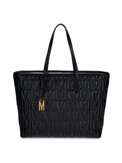 Shop Moschino Women's Quilted Leather Tote In Black