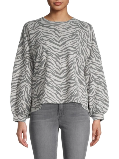 Shop Rebecca Minkoff Women's Rosie Zebra Puff-sleeve Top In Grey Zebra