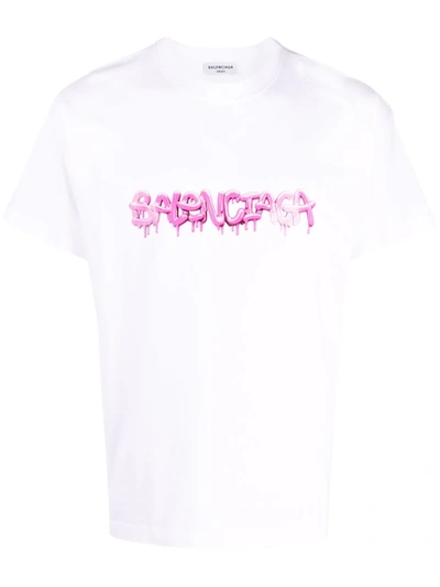 Shop Balenciaga Graffiti-print Cotton T-shirt In Weiss
