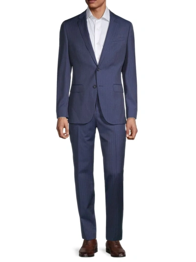 Shop Hugo Boss Men's Novan Slim-fit Pinstripe Virgin Wool Suit In Navy