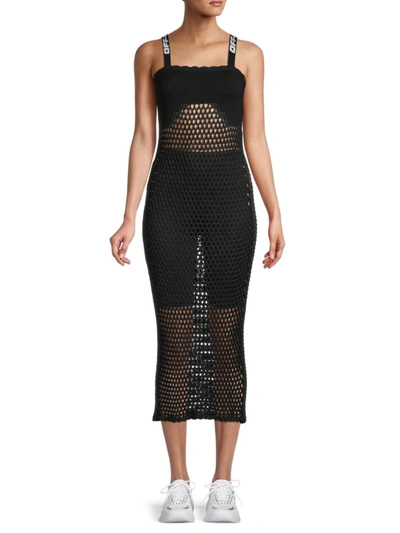 Shop Off-white Women's Knit Fishnet Midi Dress In Black