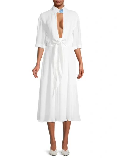 Shop Off-white Women's Knot-front A-line Midi Dress In White