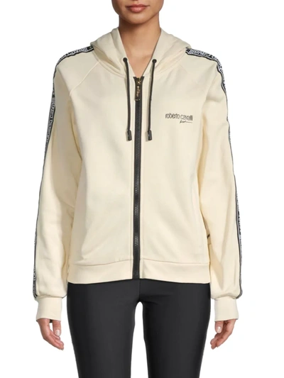 Roberto Cavalli Sport Women s Logo Tape Zip Hoodie In Seed Pearl ModeSens