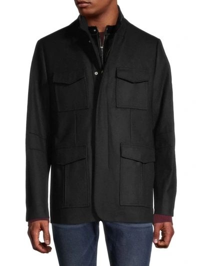 Shop Karl Lagerfeld Men's Wool-blend Faux Fur Bib Coat In Black
