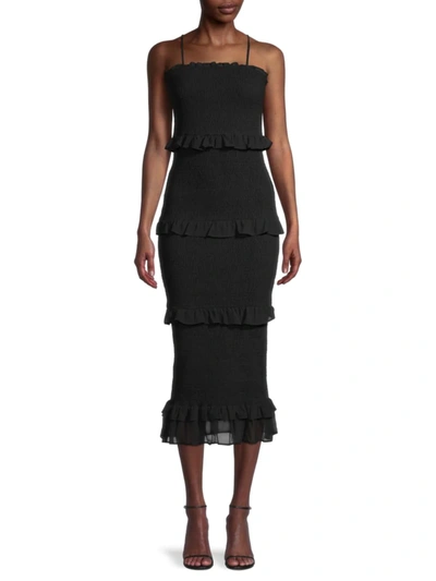 Shop Bebe Women's Smocked Ruffle-tiered Bodycon Dress In Black