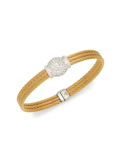 Shop Alor Women's 18k White Gold & Goldtone Stainless Steel White Sapphire & Diamond Cuff Bracelet