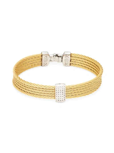 Shop Alor Women's 14k White Gold Stainless Steel & White Topaz Rope Bangle Bracelet