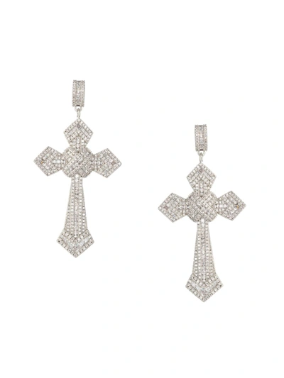 Shop Eye Candy La Women's The Luxe Collection Cubic Zirconia Double Cross Drop Earrings In Brass