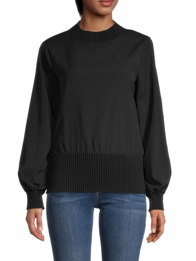 Shop French Connection Women's Mahi Rib-knit Trimmed Top In Black