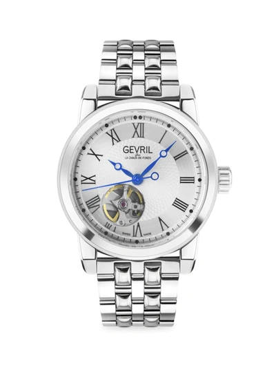 Shop Gevril Men's Madison Swiss Automatic Stainless Steel Bracelet Watch In Black