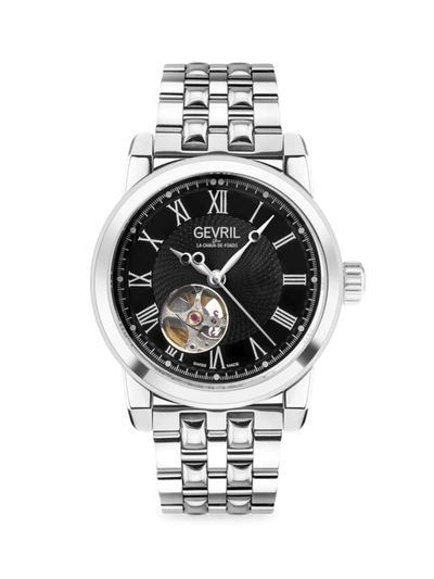 Shop Gevril Men's Madison Swiss Automatic Stainless Steel Bracelet Watch In Black