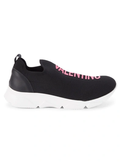 Shop Valentino By Mario Valentino Women's Queenie Tex Logo Sock Sneakers In Black