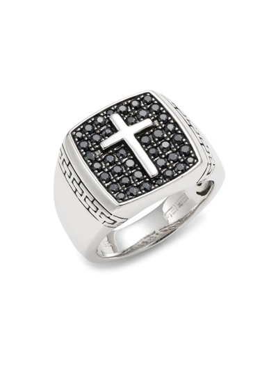 Shop Effy Men's Sterling Silver & Black Sapphire Cross Ring