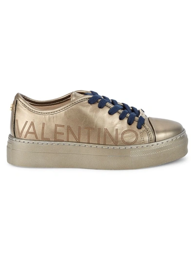 Shop Valentino By Mario Valentino Women's Dalia Metallic Leather Platform Sneakers In Pewter