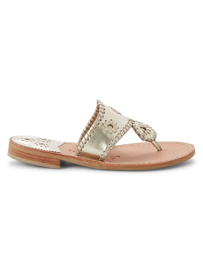 Shop Jack Rogers Women's Leather Flat Sandals In Platinum