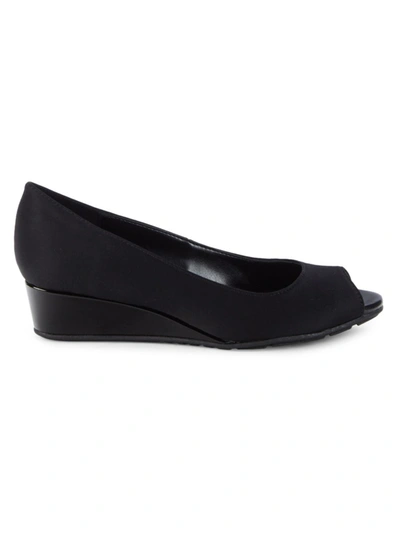 Shop Bandolino Women's Candra Peep-toe Wedge Sandals In Black