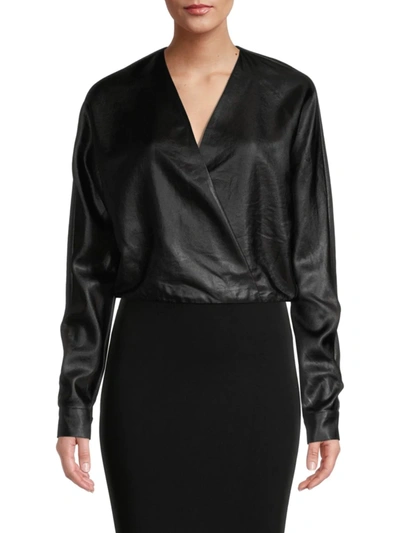 Shop Rta Women's Alya Faux Leather Long-sleeve Bodysuit In Black