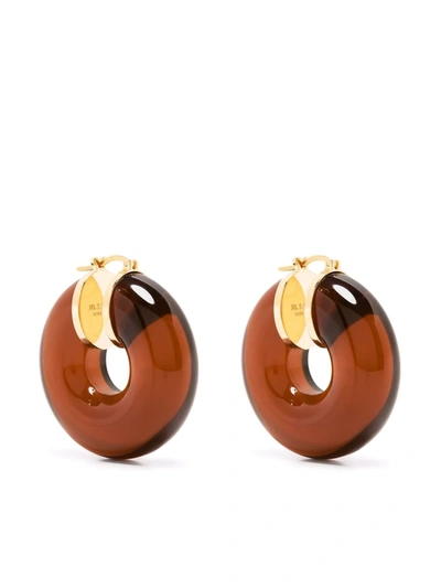 Shop Jil Sander Logo Hoop Earrings In Braun