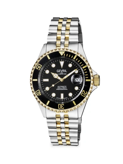 Shop Gevril Men's Wall Street 43mm Two-tone Stainless Steel Swiss Automatic Bracelet Watch In Black